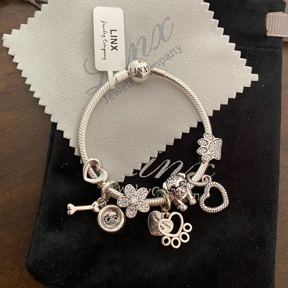 Linx Snake Chain Bracelet with Pug Dog Themed Charms